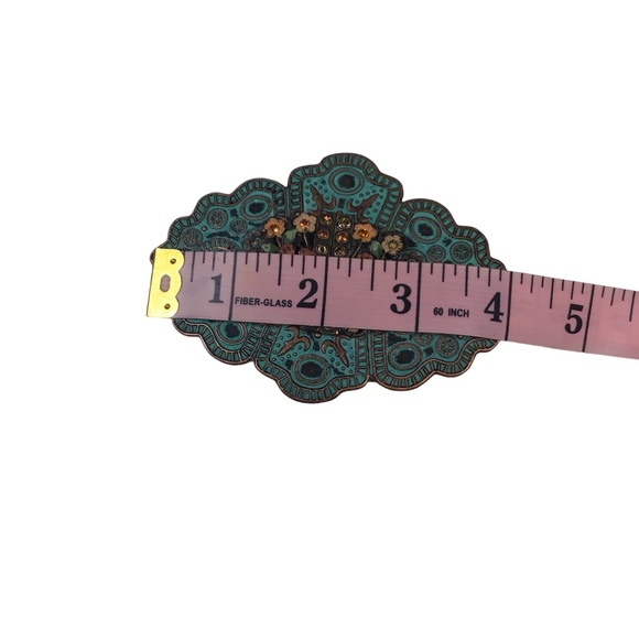 Floral Rhinestone Turquoise Colored Metal Belt Buckle - Picture 6 of 6